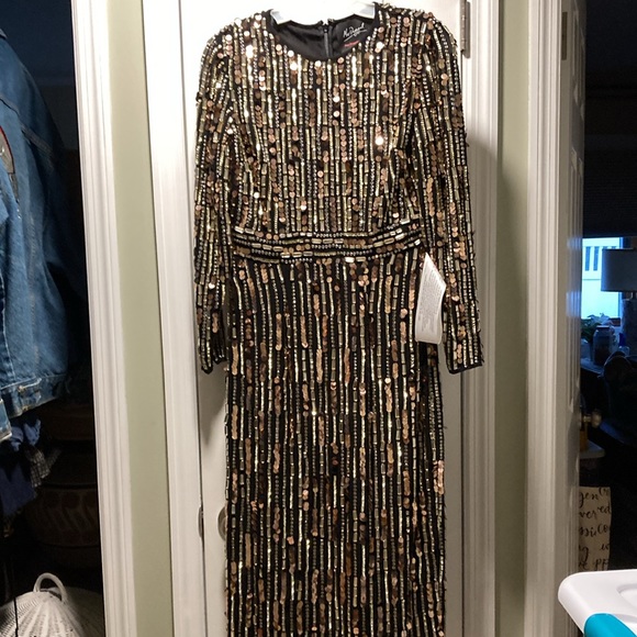 ⭐️MAC DUGGAL AS-IS Long Sleeve Embellished Column Midi Dress NWOT 4 - Picture 5 of 10